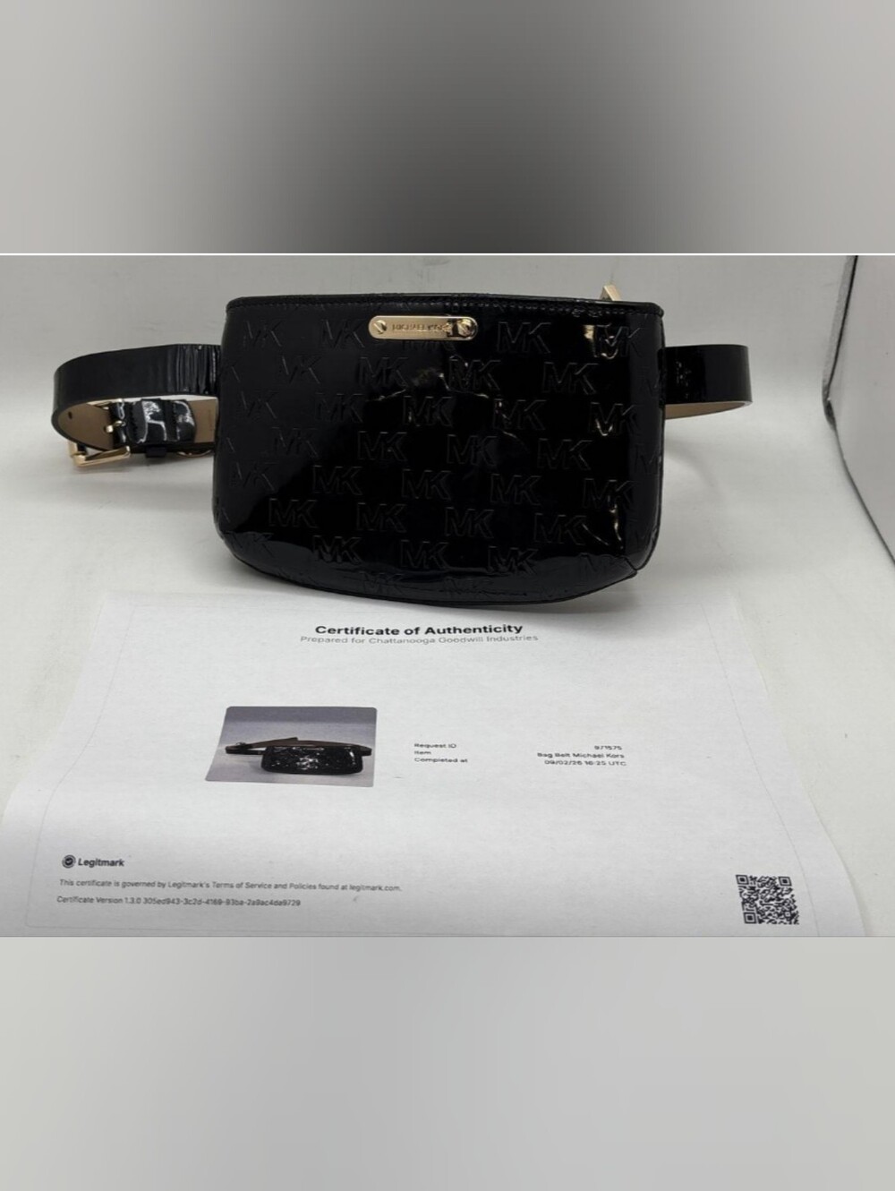 Michael Kors Black Patent Embossed MK Logo Belt Bag Fanny Pack S/M